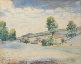 V. F. Cancey Untitled: Landscape with grazing animals, watercolour, signed and dated 1924, 21.5cm