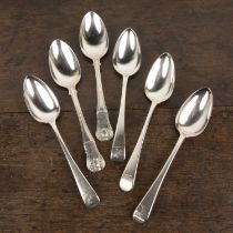 Six silver spoons comprising: a set of four Georgian silver crested spoons bearing marks for