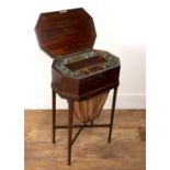 Mahogany and inlaid sewing table 19th Century, the hinged lid with inlay in the form of a diamond,