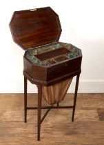 Mahogany and inlaid sewing table 19th Century, the hinged lid with inlay in the form of a diamond,