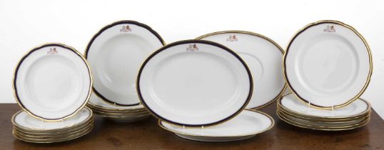 Spode Copeland part dinner service retailed by T Goode & Co of London, armorial crest applied