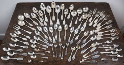 Group of various silver flatware to include a set of five Dublin silver spoons, a matched pair of