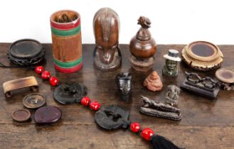 Group of pieces including an hardstone and beadwork necklace, Chinese stands, a miniature Ganesh,