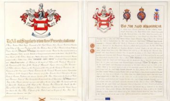 Two Edwardian scrolls in gilt-tooled boxes to include a declaration by Henry Farnham Burke,