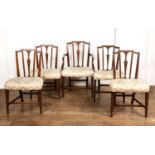 Set of five mahogany framed dining chairs 18th Century, in the style of George Hepplewhite,