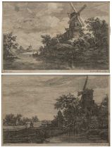 Johann Georg Hertel (1719-1768) Untitled: Windmill Scene with Houses, engraving, 'Ruisdal, pinx.'