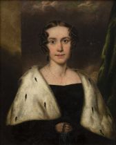 19th Century English School 'Portrait of a lady wearing an ermine fur shawl', oil on canvas,