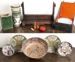 Group of pieces Chinese, including a cylindrical vase, 29cm, an eggshell bowl, a seal, a cinnabar