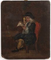 After William Hogarth (1697-1764) The Politician, oil on card, 22cm x 18cm With signs of wear