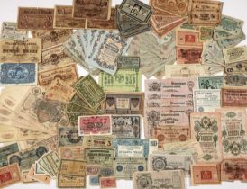 Collection of banknotes early 20th Century, Russian, German, Latvian and others