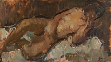 Martin Yeoman (b. 1953) Reclining Nude, oil on canvas, signed to the lower right, 44cm x 80cm With