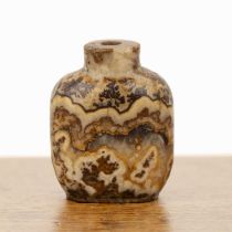 Limestone snuff bottle Chinese, 1800-1900, of flattened rounded form with a somewhat mountainous