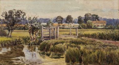 Attributed to Edward Packard (1843-1932) 'The meadow at Bramford by the old river', watercolour,