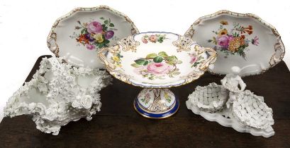 Group of Continental porcelain including a pair of Berlin oval dishes, 32cm, a white porcelain
