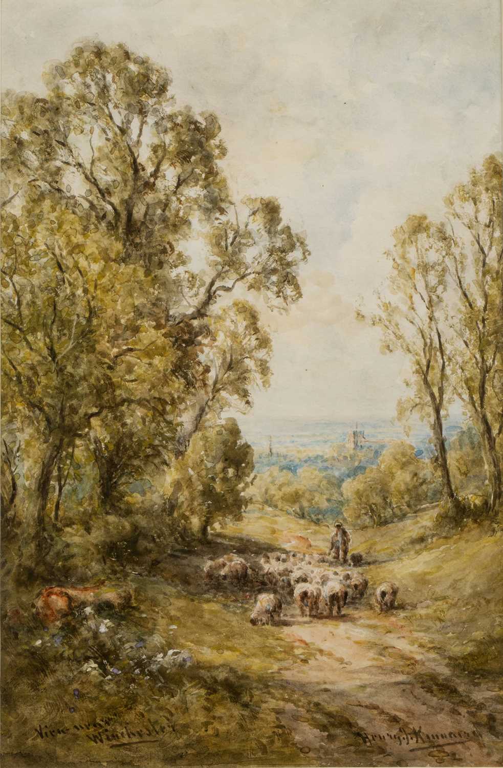 Henry John Kinnard (1861-1929) View near Winchester, watercolour, titled and signed, 27cm x 17.5cm