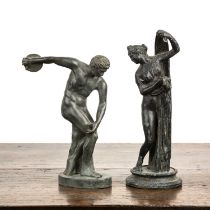 Two bronze models of classical statues Myron's Discobolus (Diskobolos, Discus Thrower), 24cm high