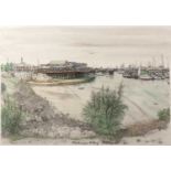 Janet Olge Fishermans Wharf, Monterey, Ca, limited edition lithograph, numbered 429/475, signed