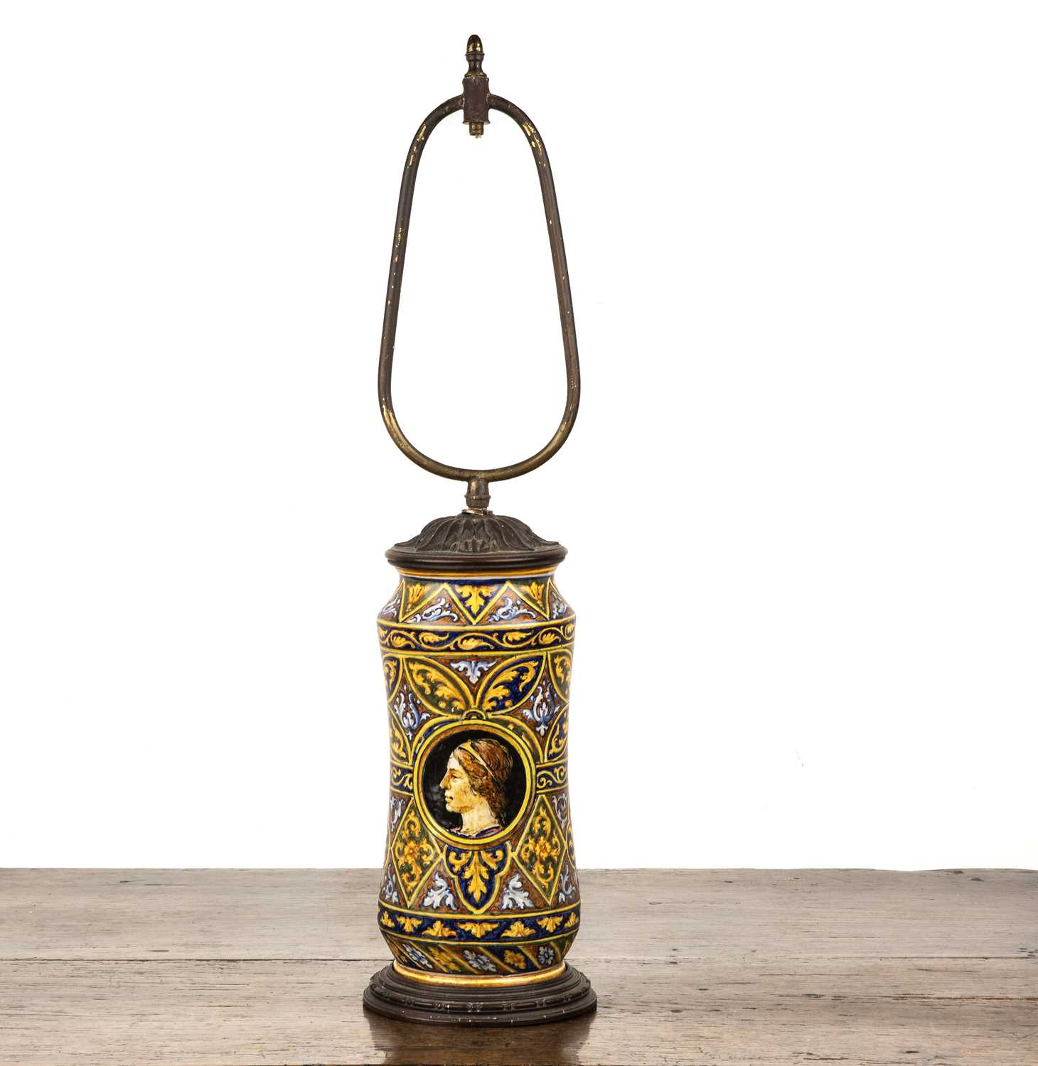 Pottery lamp in the style of a Renaissance albarello, with metal fittings, 63.5cm high With signs of - Image 2 of 3
