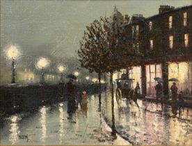 Barry Hilton (b. 1941) Untitled: Two Victorian or Edwardian Street Scenes at Night, oil on canvas,