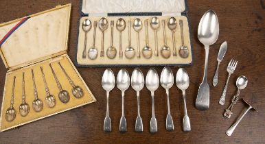 Collection of various silver to include: an Irish silver serving spoon, bearing marks for Edward