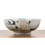 Delftware bowl English, circa 1770, painted in the Chinese taste, 27cm diameter x 10cm high Chips