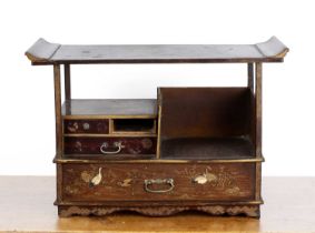 Inlaid table cabinet Japanese, the cabinet with four drawers, decorated with mother-of-pearl details