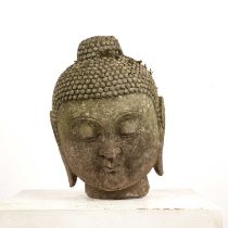 Reconstituted stone model Buddha's head 28cm high Weather worn