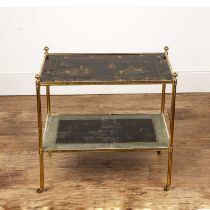 Brass framed occasional table 20th Century, with an inset antique lacquered panel to the top, 60cm