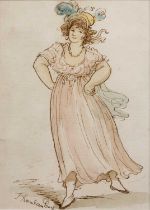After T. Rowlandson (circa 1756-1827) Fair Maiden, watercolour, 15.5cm x 11cm The paper is