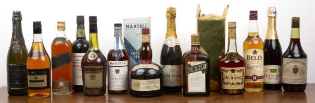 Collection of spirits and ciders to include a 24 FL OZS. bottle of Cordon Bleu, J. & F. Martell