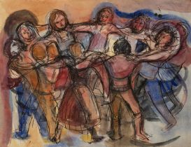 Grace Renzi (1922-2011) 'Untitled group of figures', watercolour and ink sketch on paper,