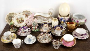 Large collection of porcelain English and Continental, including porcelain trios, a Chinese flourite