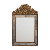 Giltwood panelled mirror in the 18th Century style, of arched form, 54.5cm x 34.5cm in good