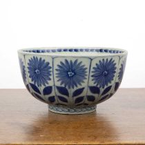 Blue and white porcelain deep bowl Chinese, with panels of Indian lotus decoration, 19.5cm x 10.