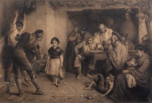 After John Bagnold Burgess RA (1830-1897) Stolen by Gypsies. The Rescue (A Gypsy Interior), etching,
