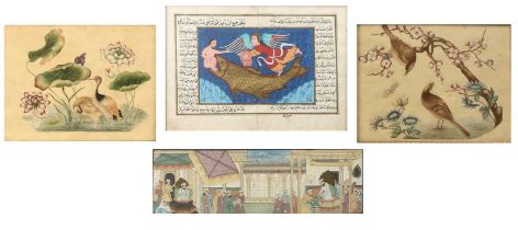 Group of pictures Chinese and Persian, including a pair of Chinese watercolours of birds, blossom
