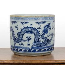Blue and white planter Chinese, painted with scaled dragons, with flaming pearls around the