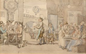 After T. Rowlandson (circa 1756-1827) Tavern Scene, watercolour, 14cm x 23cm Time/UV fade. Some