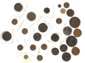 Ten GB copper and bronze coins 2 1797 2D, 1950 and 1951 pennies and other minor coins