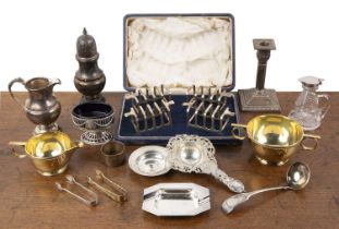 Collection of miscellaneous silver to include: a cased set of four Mappin & Webb silver toast racks,