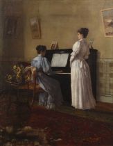 Louise Parker The Recital, oil on canvas, signed and dated 1891, 36cm x 46cm With craquelure. The