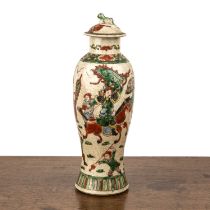 Chinese crackleware vase and cover early 20th Century, decorated with procession figures in green