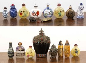 Collection of enamel and other snuff bottles Chinese and Tibetan, 20th Century, including inside