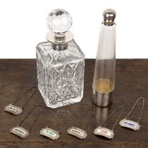 Silver mounted glass hunting or saddle flask bearing marks for Mappin & Webb Ltd, London, 1900, 26cm