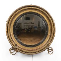 Gilt convex girandole mirror 19th Century, with ebonised reeded slip, 68cm approx overall With