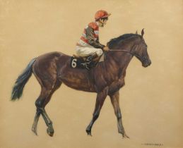 Norman Hoad (1923-2014) 'Racehorse and Jockey', gouache, signed lower right, 41cm x 51cm Provenance: