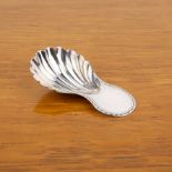 18th Century silver tea caddy spoon with hand cut finial/handle and hand drawn shell bowl, with