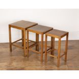 Heals style oak, nest of three tables, with square tops, the largest table measures 34cm wide x 49cm