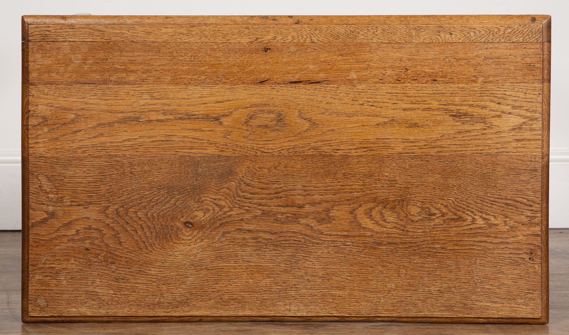 In the manner of Liberty & Co oak, side table with tapering shaped supports, unmarked, 75.5cm wide x - Image 5 of 5