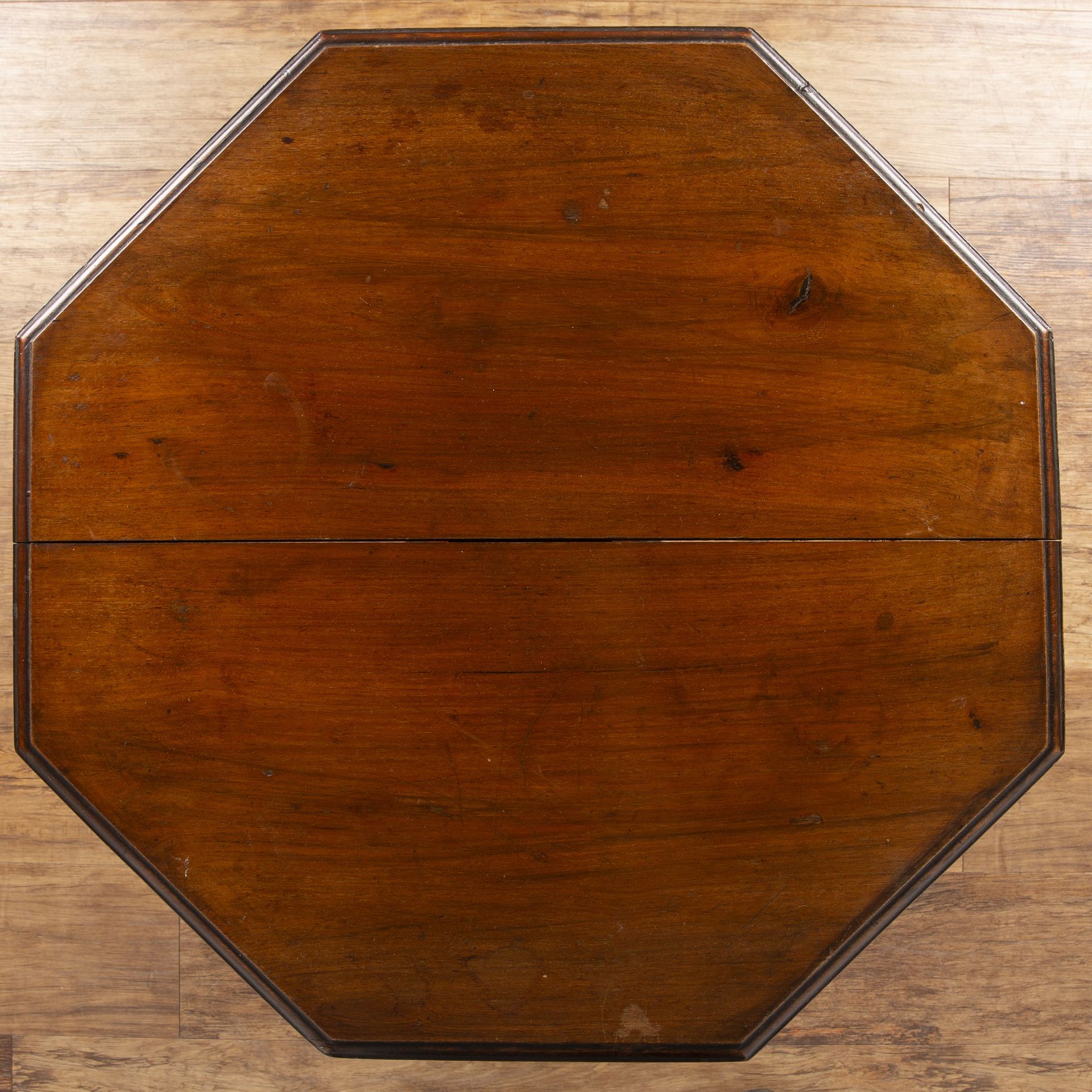 Aesthetic movement walnut, octagonal topped table, on turned legs, unmarked, 60cm wide x 67cm high - Image 4 of 6